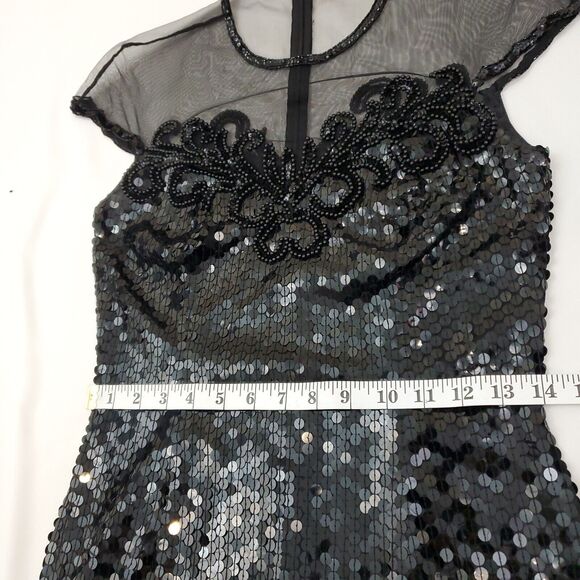Vtg Nite Line Sheer Sequin Sparkly Dress Beaded Black 8 Taylor Swift Bad Rep Era - Picture 9 of 12